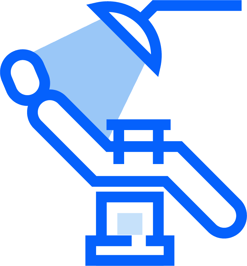 Icono azul decorativo relacionado con servicios dentales